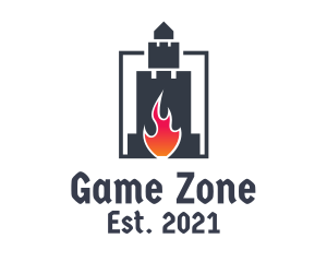 Castle Fortress Flame logo design