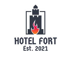 Castle Fortress Flame logo design