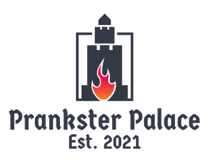 Castle Fortress Flame logo design