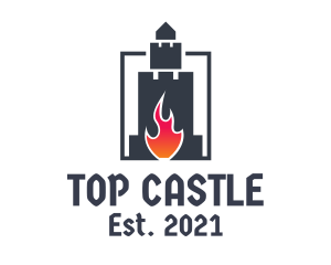 Castle Fortress Flame logo design