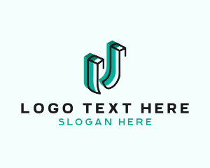 Alphabet - 3D Digital Letter U logo design