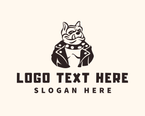 Dog Grooming - Rocker Bulldog Leather Jacket logo design