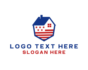 Democrat - American Flag House Shield logo design