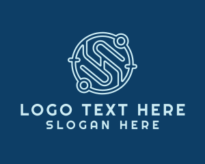 Web Host - Blue Circuit Letter S logo design