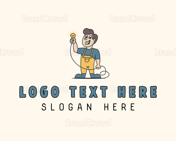 Cartoon Electrician Repairman Logo