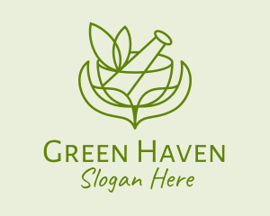 Green Herbs Pestle  logo design