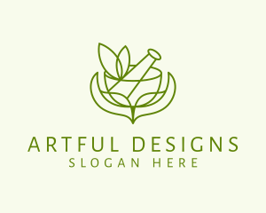 Green Herbs Pestle  logo design