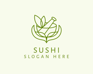 Green Herbs Pestle  logo design