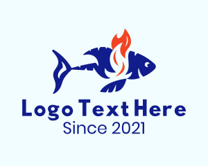 Grill - Flaming Tuna Fish logo design