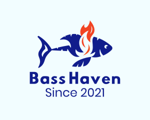 Bass - Flaming Tuna Fish logo design