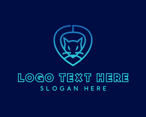 Location Pin - Tech Cat Face logo design