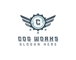 Wrench Cog Wings logo design