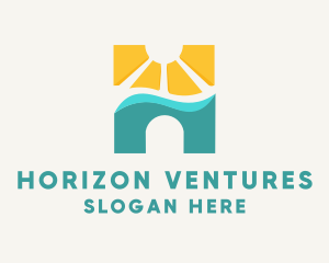 Horizon - Sun Horizon Letter H logo design