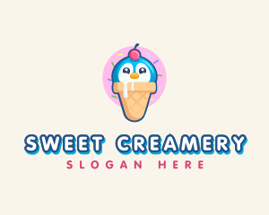 Creamery - Penguin Dessert Cone logo design