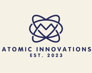 Atom - Scientific Atom Letter M logo design