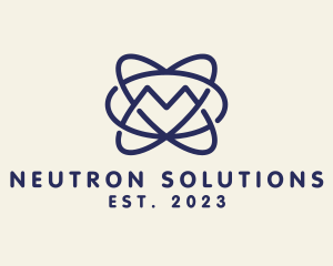 Neutron - Scientific Atom Letter M logo design