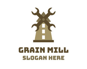Mill - Brown Wrench Windmill logo design