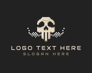 Arcade - Skull Smoking Pixel logo design