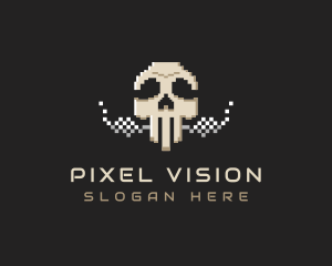 Skull Smoking Pixel logo design