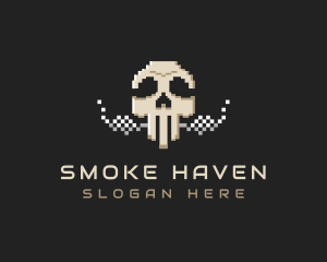 Skull Smoking Pixel logo design