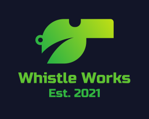 Whistle - Green Eco Leaf Whistle logo design