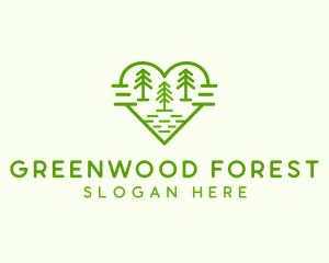 Heart Pine Tree Forest logo design