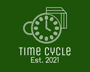 Coffee Cup Clock Time logo design