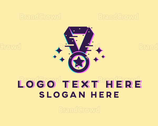 Glitch Pixel Star Medal Logo