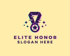 Medal - Glitch Pixel Star Medal logo design