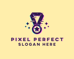 Glitch Pixel Star Medal logo design