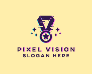 Glitch Pixel Star Medal logo design