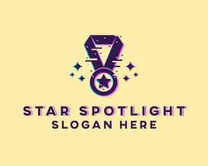 Glitch Pixel Star Medal logo design