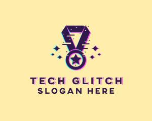 Glitch Pixel Star Medal logo design