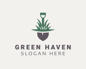 Backyard - Grass Planting Shovel logo design