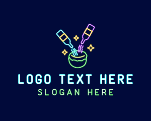 Neon Coconut Cocktail Drink Logo