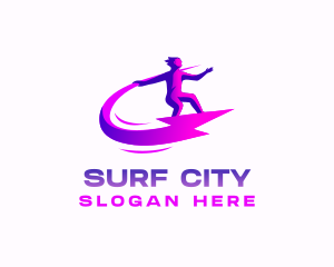 Surfing Lightning Human logo design