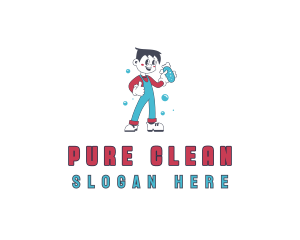 Janitor Boy Cleaning logo design