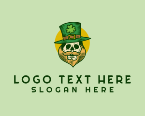 Four Leaf Clover - Lucky Skull Leprechaun logo design