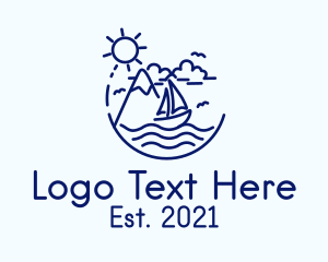 Sunset - Mountain Sea Sailing Ship logo design