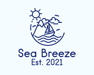 Mountain Sea Sailing Ship logo design