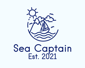 Mountain Sea Sailing Ship logo design