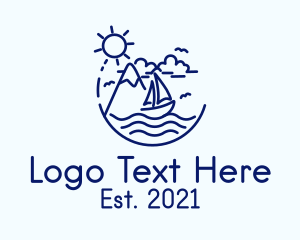 Sailboat - Mountain Sea Sailing Ship logo design