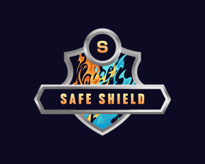 Fire Flame Shield logo design