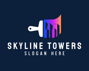 Gradient City Skyline Paintbrush logo design