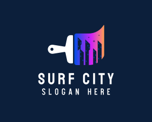 Gradient City Skyline Paintbrush logo design