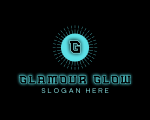 Neon Techno Glowing Sun logo design