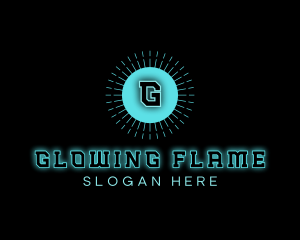 Neon Techno Glowing Sun logo design