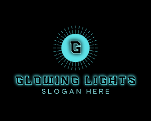 Neon Techno Glowing Sun logo design