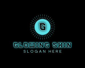 Neon Techno Glowing Sun logo design