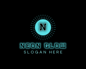 Neon Techno Glowing Sun logo design